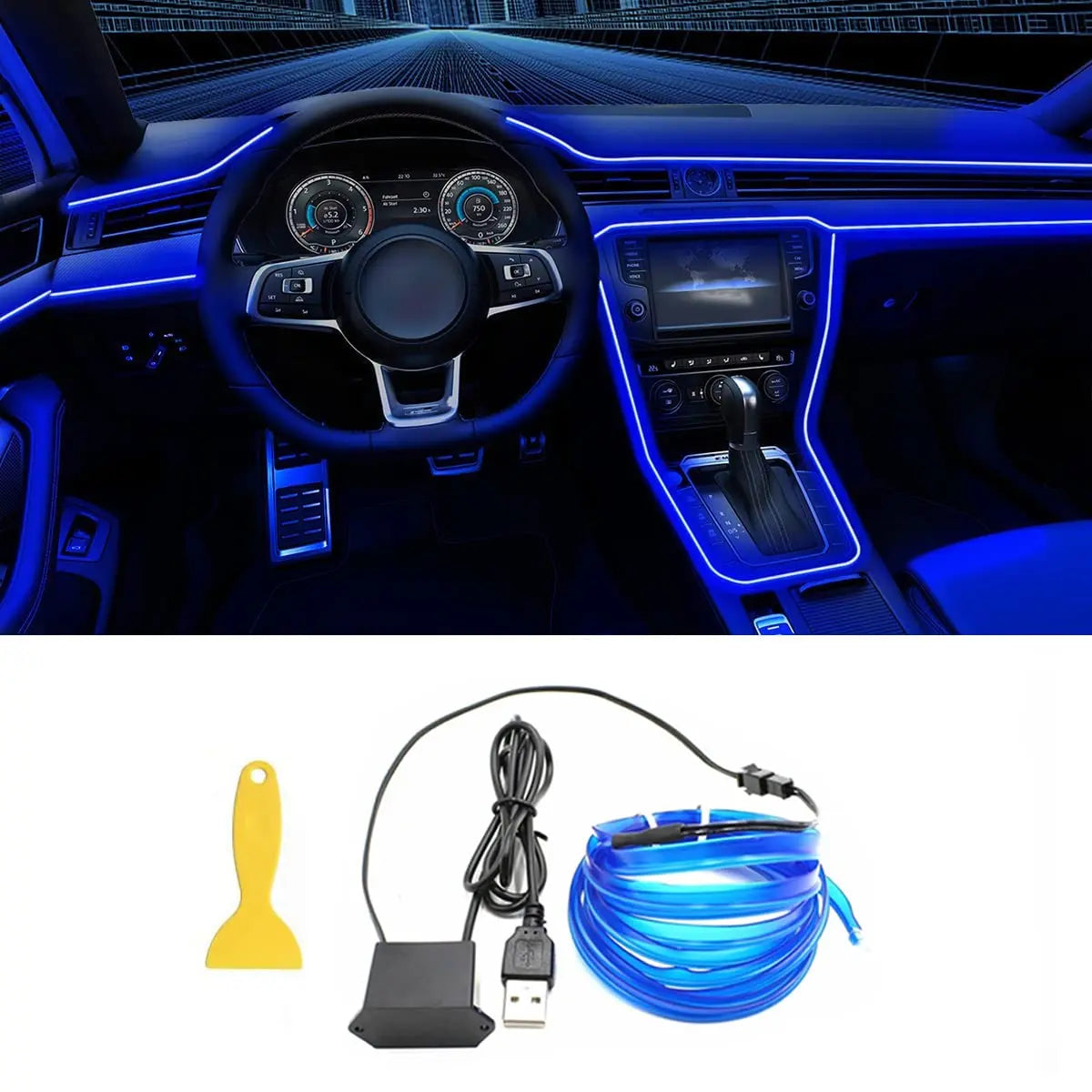 5M Car Interior LED Strip Light - USB Flexible Neon Ambient Lighting for Auto DIY Decoration