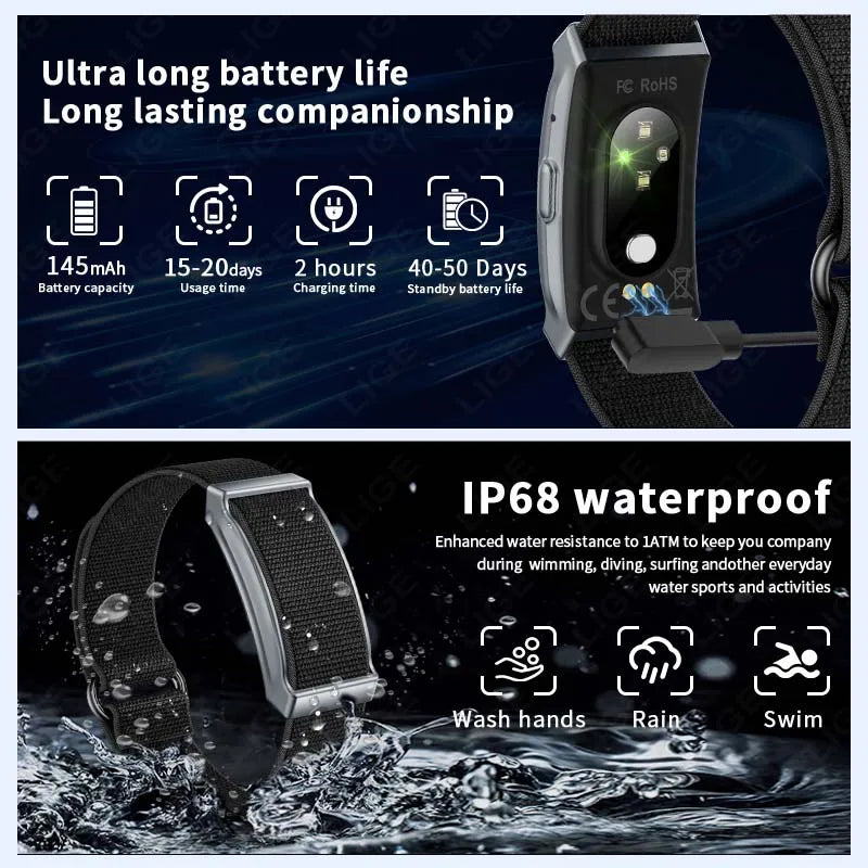LIGE No-Screen Fitness Smart Bracelet - Sports Activity Tracker with Call Alerts, Heart Rate Monitor & IP68 Waterproof Design