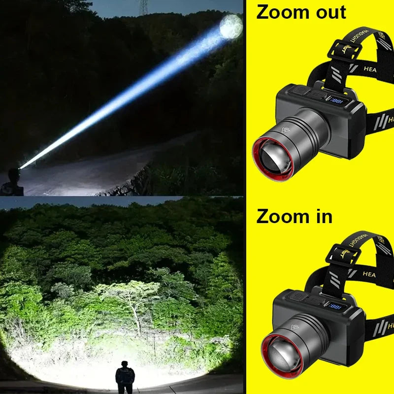 Rechargeable LED Headlamp – Super Bright Motion Sensor Front Head Light, Waterproof Outdoor Head Flashlight for Camping, Hiking & Night Work Use