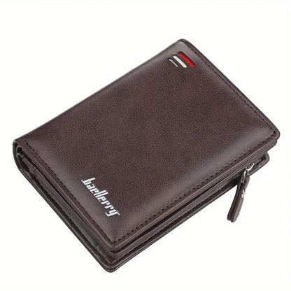 Men’s PU Leather Short Wallet – Vintage Zipper Coin Pocket, Large Capacity Money & Card Holder