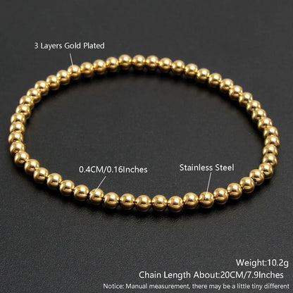 MHS.SUN Trendy Stainless Steel Stretch Bracelet — Gold & Silver Beaded 2mm/5mm/8mm for Men & Women