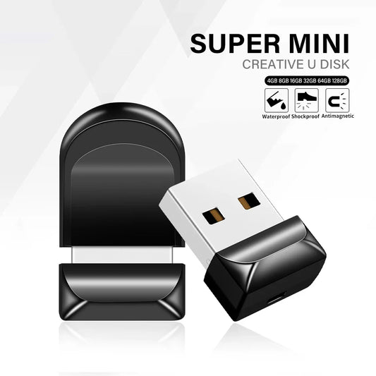 Black Mini USB 2.0 Pen Drive – High-Speed 64GB & 128GB Oval Flash Memory Stick with Keychain, Ideal Business Gift