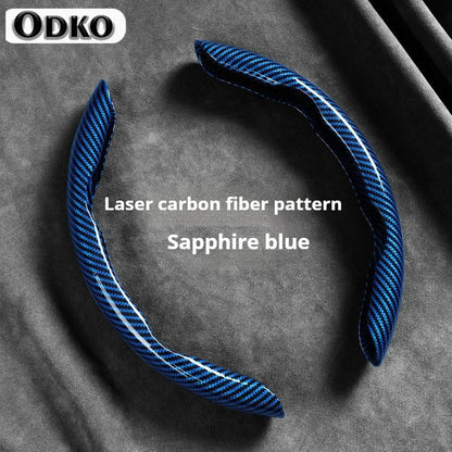 2-Piece Carbon Fiber Silicone Steering Wheel Cover — 38cm (15 Inch) Anti-Skid Car Accessory