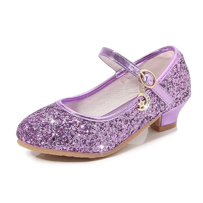 Girls Glitter Crystal High Heel Sandals - Buckle Princess Dance & Performance Shoes