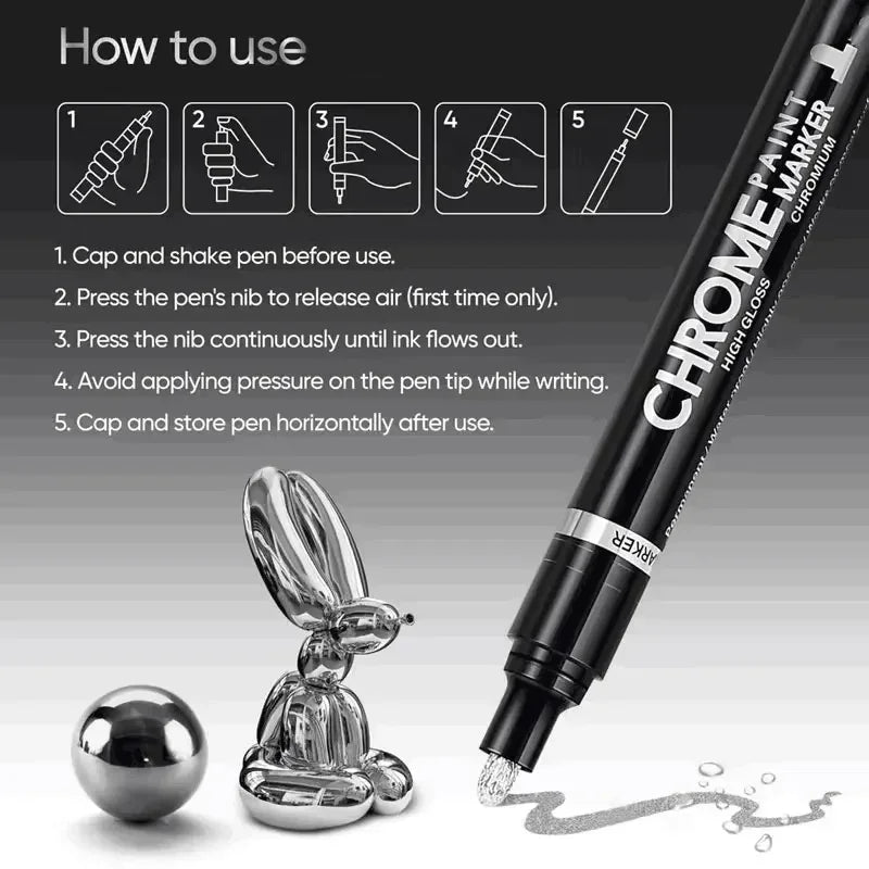 3/2/1PCS Chrome Mirror Marker Pen 2mm – DIY Gold & Silver Permanent Paint Pen for Touch-Up, Model Painting & Marking
