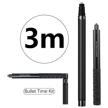 Carbon Fiber Invisible Selfie Stick 1.2m/3m – Bullet Time Rotating Tripod Handle for GoPro & Insta360 X4/X3/X2