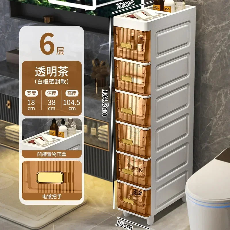 Transparent Bathroom Storage Cabinet – Luxury Visible Light Floor-Mounted Dustproof Narrow Organizer