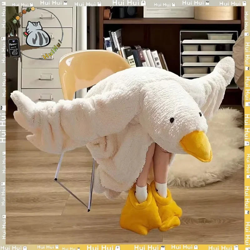 Thick Coral Fleece Goose Hooded Robe - Cute Cartoon Couple Pajamas, Funny Cosplay Nightgown & Cozy Home Sleepwear