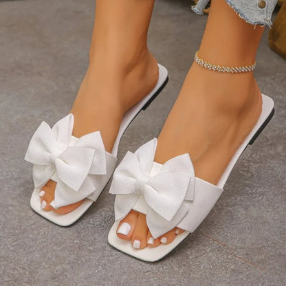 Women's Bow Tie Flat Slippers - Casual Summer Beach Sandals