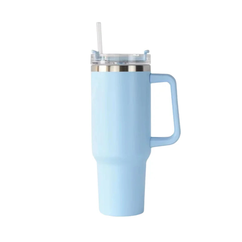 40oz Stainless Steel Insulated Water Bottle with Handle – Cold-keeping Tumbler with Lid, Straw, and Mug for Summer Outdoor Activities