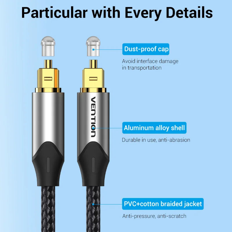 Vention Digital Optical Audio Cable – Toslink SPDIF Coaxial, 1m/2m for Amplifiers, Blu-ray, Xbox 360, PS4, Soundbar, Fiber Cable