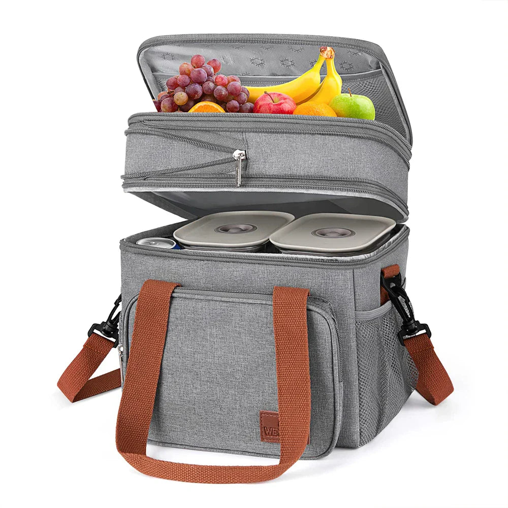 Expandable 17L Insulated Double-Decker Lunch Bag – Leakproof Cooler Tote with Side Pocket for Work, Picnic, Camping & Travel