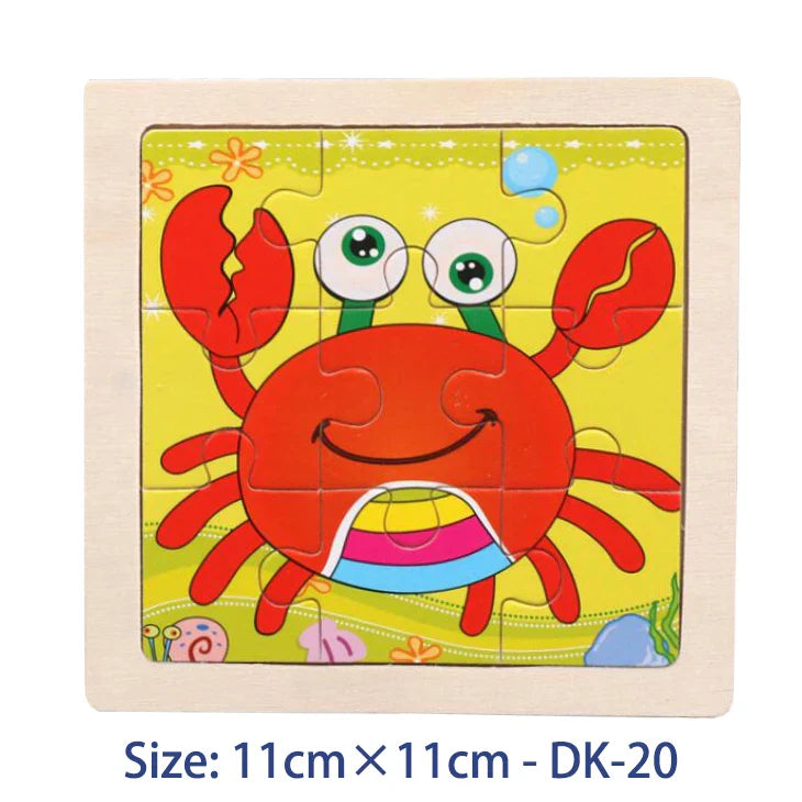 11cm Kids Wooden Jigsaw Puzzle – Cartoon Animal & Vehicle Montessori Educational Toys