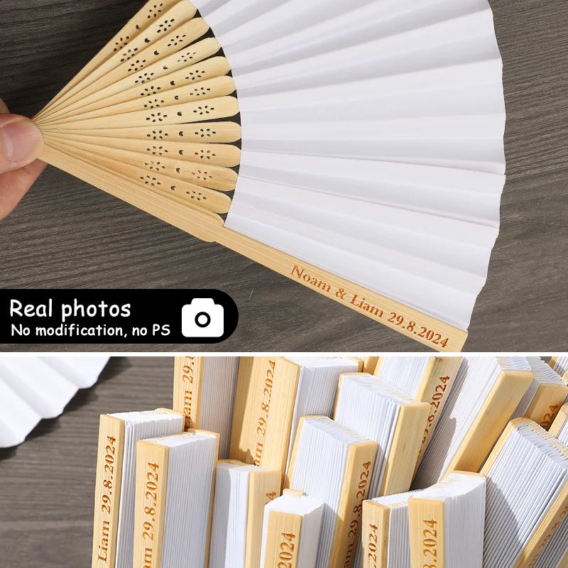 50-100 Personalized Engraved Folding Silk Hand Fans with Gift Bag - Custom Wedding Fans, Elegant Decorations