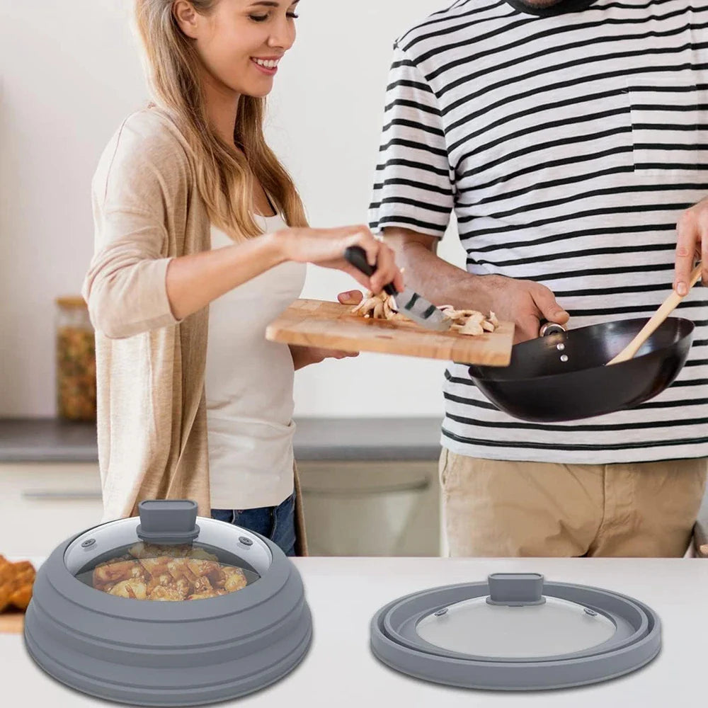 10.5-Inch Glass Microwave Splatter Cover with Foldable Silicone Splash Guard - Food Plate Cover