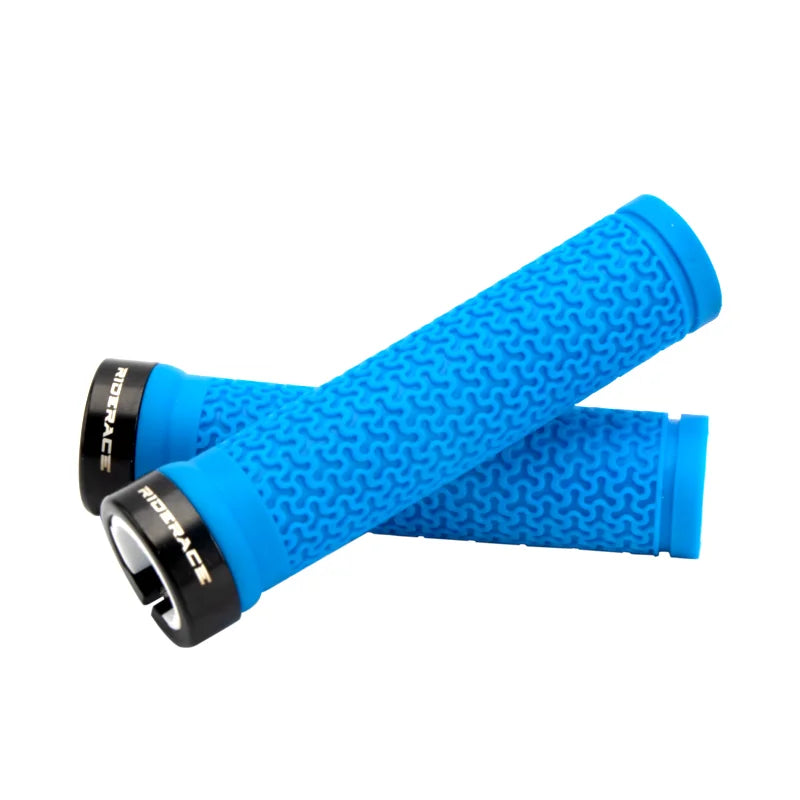 MTB Bicycle Handlebar Grips – Soft Rubber Non-Slip Grips with Single-Sided Lock & End Plugs for Mountain Bikes