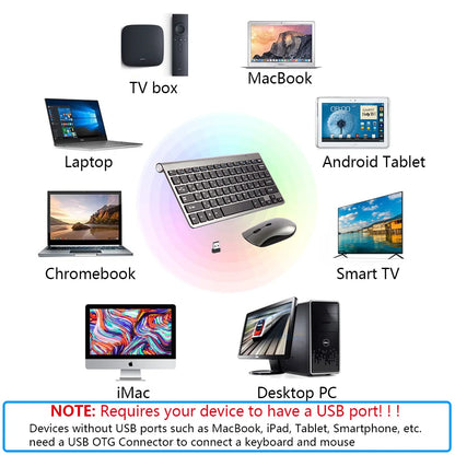 2.4G Wireless Mini Keyboard and Mouse Set – USB Portable Combo with Russian/Korean/Hebrew Layout for PC & Laptop
