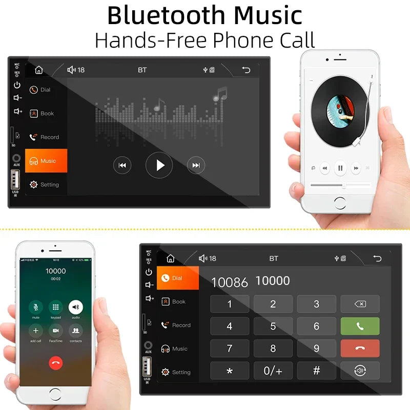 1-DIN Car Radio with 7’’ HD Touch Screen — Android Auto & CarPlay Multimedia Player, FM, AUX, Bluetooth, MirrorLink Universal Autoradio