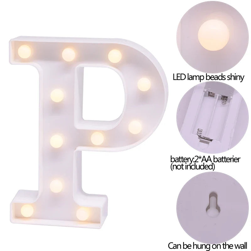 LED Number & Letter Night Light - Luminous A-Z Alphabet & 0-9 Lamp for Party and Wedding Decor