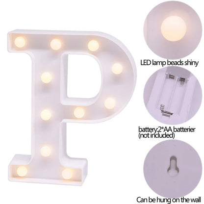 LED Number & Letter Night Light - Luminous A-Z Alphabet & 0-9 Lamp for Party and Wedding Decor