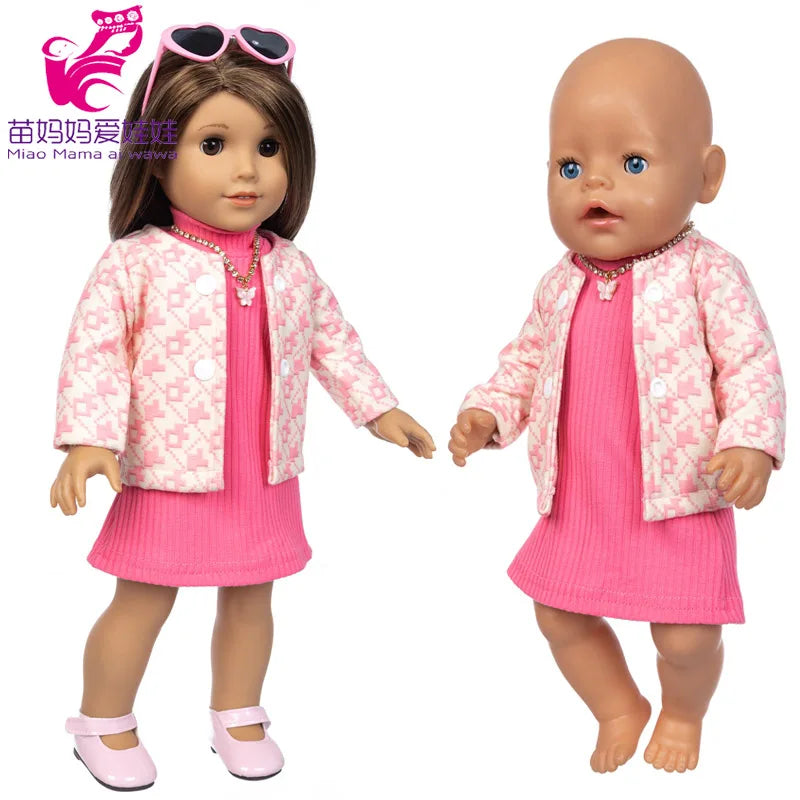 18-Inch Girl Doll Clothes – Pink Coat & Office Dress Outfit, Baby Girl Doll Gift Toy