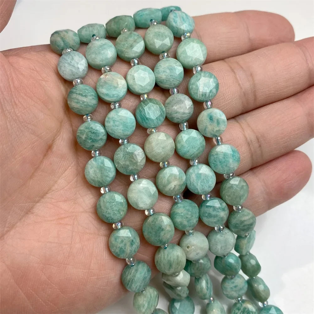 10mm Natural Gemstone Beads - Flat Round Faceted Crystal Jade Loose Beads for DIY Necklace & Bracelet Jewelry Making