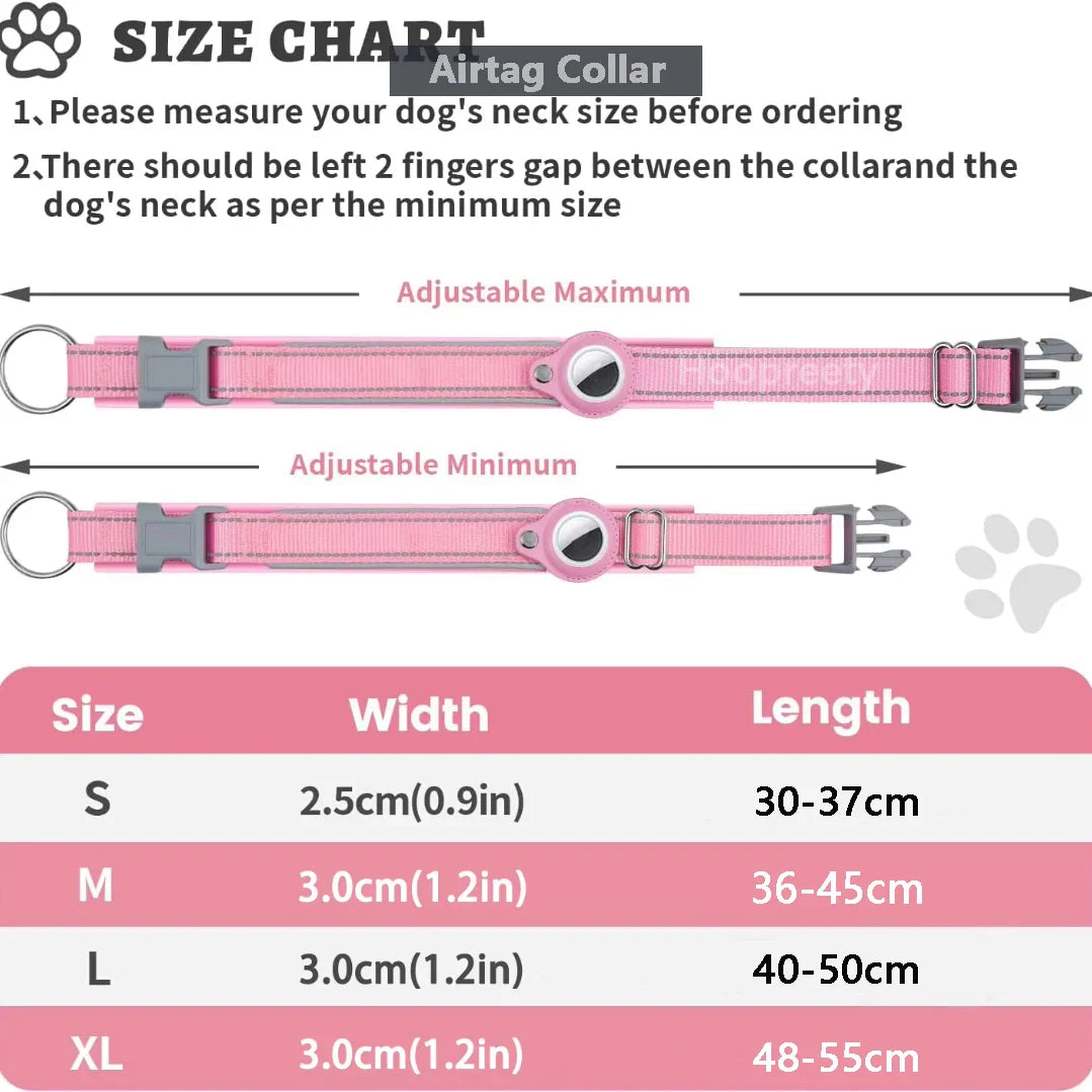 Reflective Heavy-Duty Dog Collar with Adjustable AirTag Holder — For Small, Medium & Large Dogs