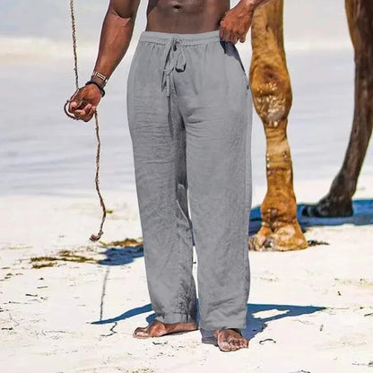 Men's Cotton Linen Pants — Loose, Lightweight Casual Streetwear with Elastic Waist, Large-Size Long Trousers