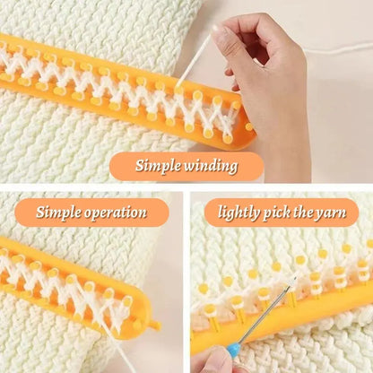DIY Knitting Loom Craft Tool: Plastic Weaving Loom for Pompom, Sock, Hat, Shawl - Scarves Maker with Long Handle, Crochet Stitching