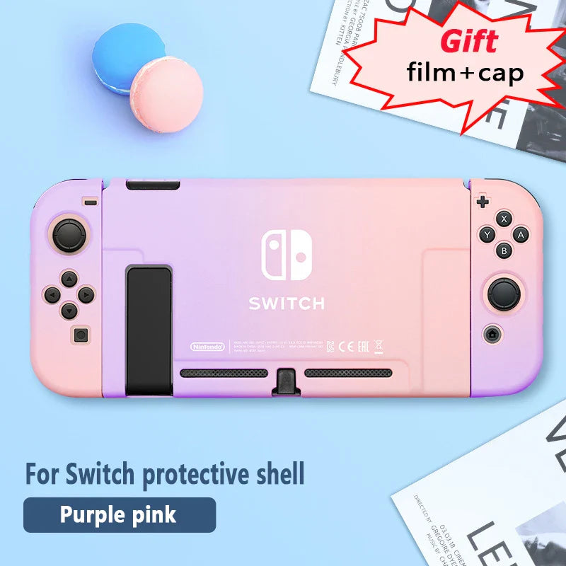 Protective Case & Film for Nintendo Switch – Rocker Cap Handle, Hard Base Cover with Skin-Friendly Gradient Design