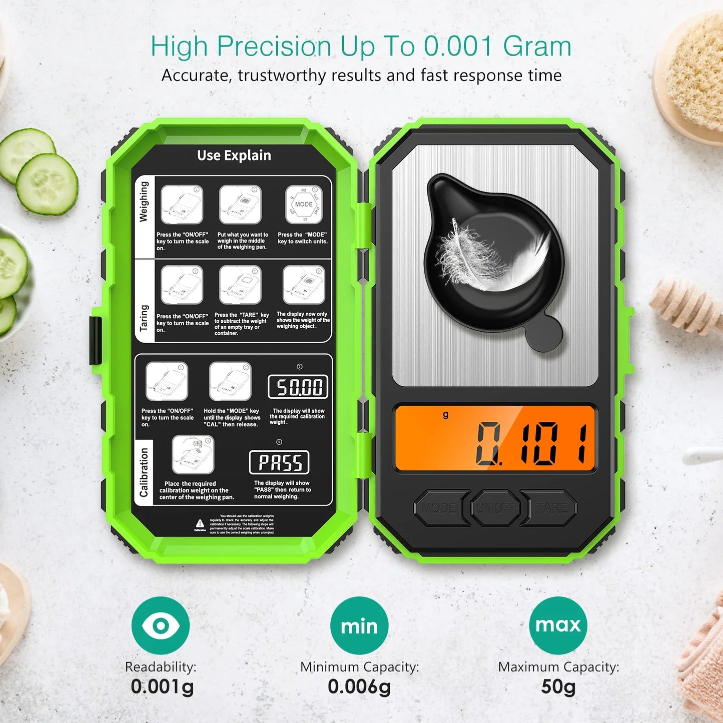 Brifit 0.001g Precision Digital Pocket Scale – 50g Mini Milligram Scale with Calibration Weights