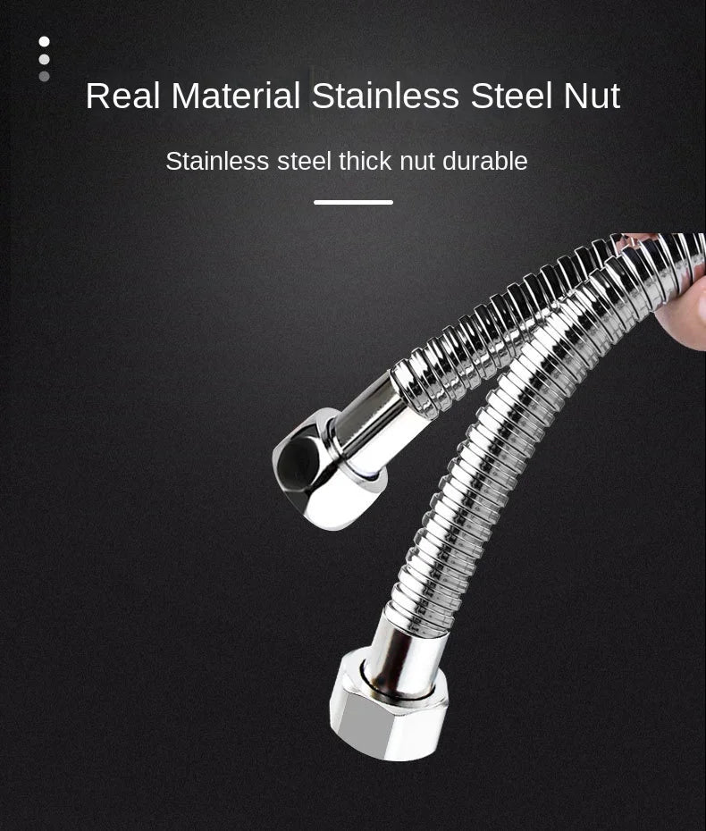 Flexible Shower Hose 1.5/2M — Black/Silver Stainless Steel Bathroom Extension Pipe and Accessories