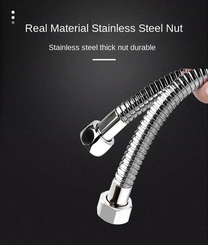 Flexible Shower Hose 1.5/2M — Black/Silver Stainless Steel Bathroom Extension Pipe and Accessories
