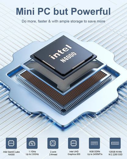 MLLSE Mini PC M2 Air – Intel Gemini Lake N4000, 6GB RAM, 128GB ROM, Dual-Band WiFi, Bluetooth, Windows 11