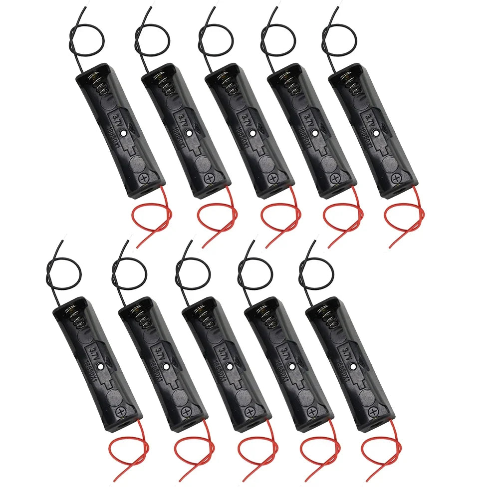 10Pcs 18650 Battery Holder Case - Plastic Storage Box with 150mm Lead Wire for Single Cell Power Projects
