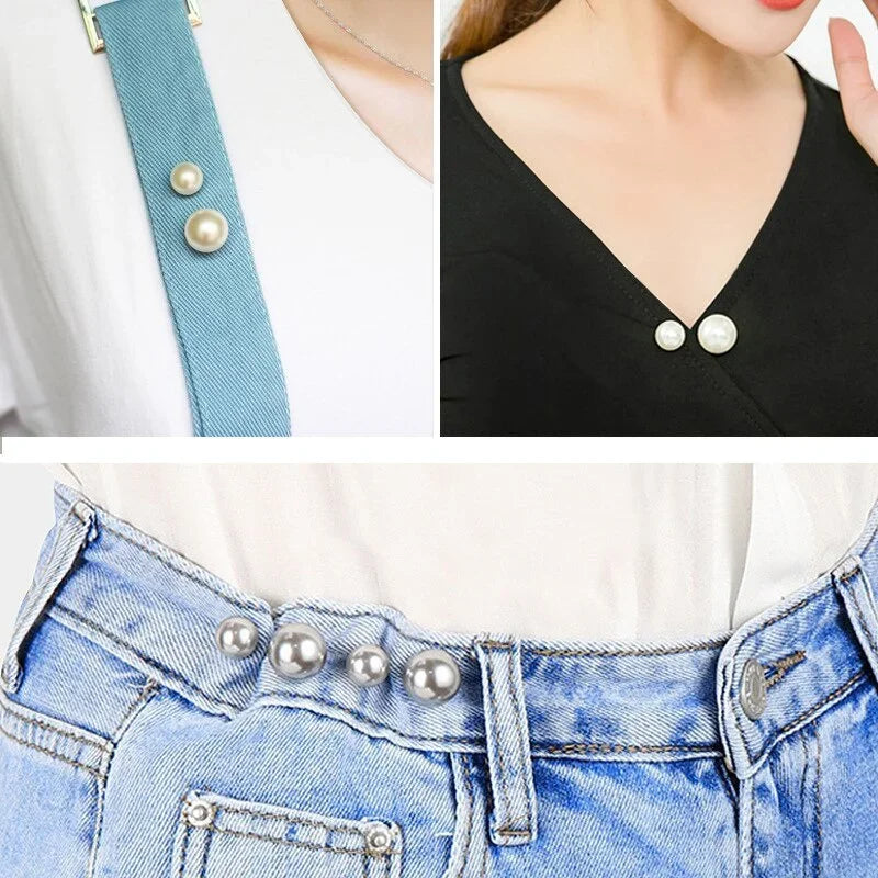 Double Pearl Brooch Pins: Women's Fashion Tightening Waistband Metal Lapel Pin for Sweaters, Shirts, and Cardigans