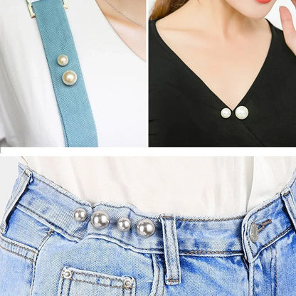 Double Pearl Brooch Pins: Women's Fashion Tightening Waistband Metal Lapel Pin for Sweaters, Shirts, and Cardigans