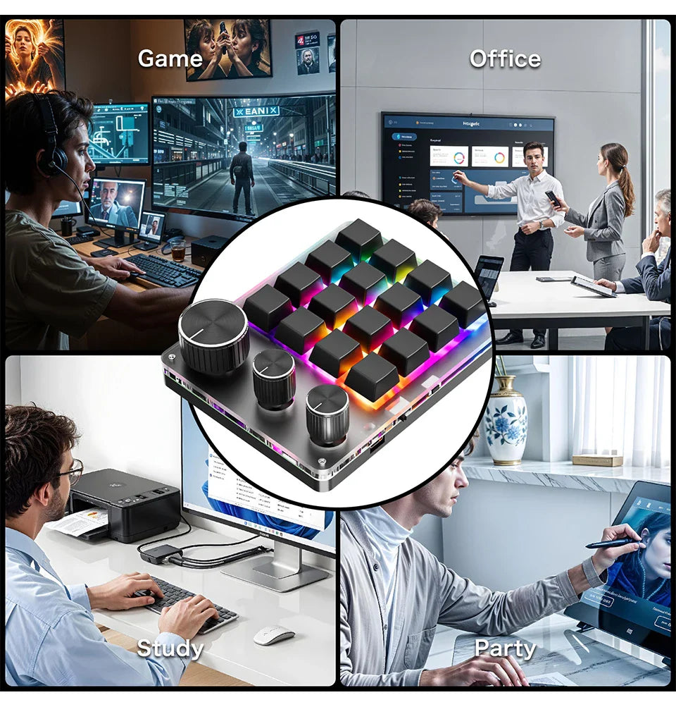 2.4G Bluetooth Mechanical Keyboard – 16-Key Custom USB with Knob, Volume Control, Macro & Gaming Modes