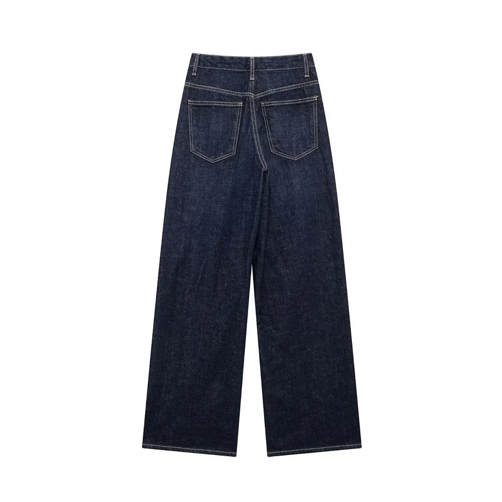 TRAF Women’s Basic Hundred Jeans — High Waist Asymmetric Wide-Leg Trousers, Casual Straight-Leg Fashion Jeans