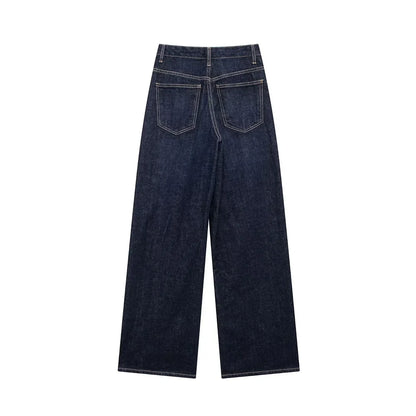 TRAF Women’s Basic Hundred Jeans — High Waist Asymmetric Wide-Leg Trousers, Casual Straight-Leg Fashion Jeans