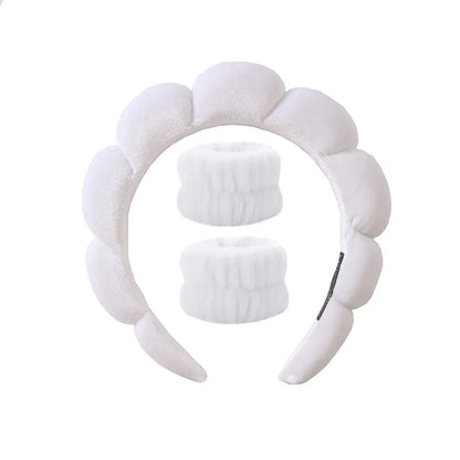 Sponge Spa Headband with Wristbands – Wide Padded Face Washing, Skin Care, Makeup Removal & Shower Headband for Women & Girls