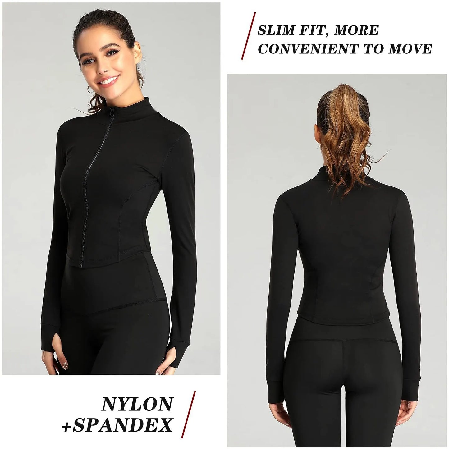 Women's Slim Fit Yoga Crop Top Jacket with Thumb Holes - Long Sleeved Fitness Coat for Gym Workouts