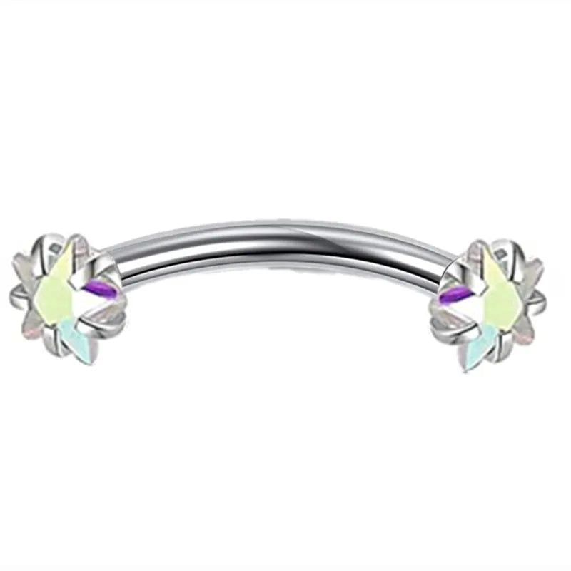 Crystal Curved Barbell Piercing Earrings – Daith, Helix, Tragus & Cartilage Body Jewelry Stud Ring