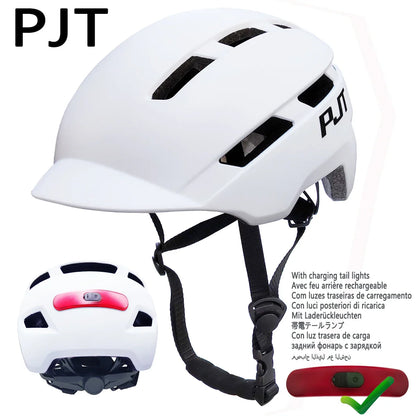 PJT New Cycling Helmet - In-Mold Mountain & Road Bike Helmet with USB Rechargeable Tail Light, Sports Safety MTB Helmet