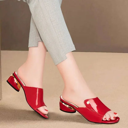 Women’s Red PU Leather Slippers – Fashion Sexy Comfortable Sandals for Girls
