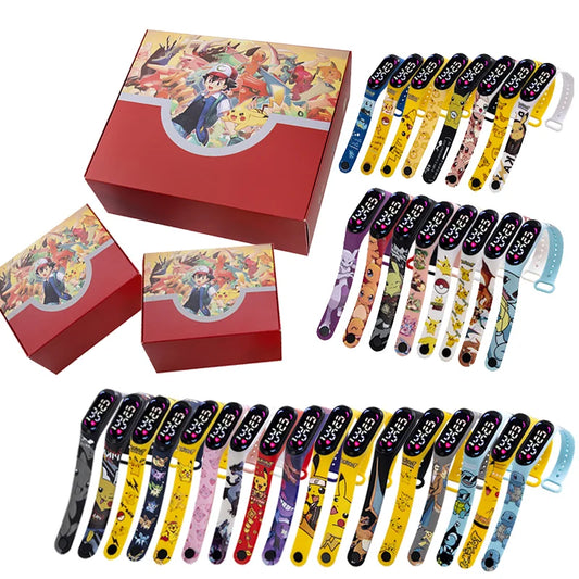 Pokemon Kids LED Watch — Pikachu Digital Anime Silicone Wristband with Puzzle Gift Box, Creative Birthday Gift