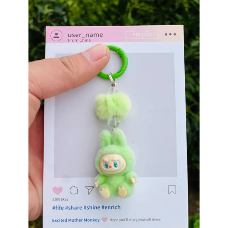 Labubu Mini Flocking Doll Keychain – Standing & Sitting Car, Bag, Phone, Backpack Charm Gift