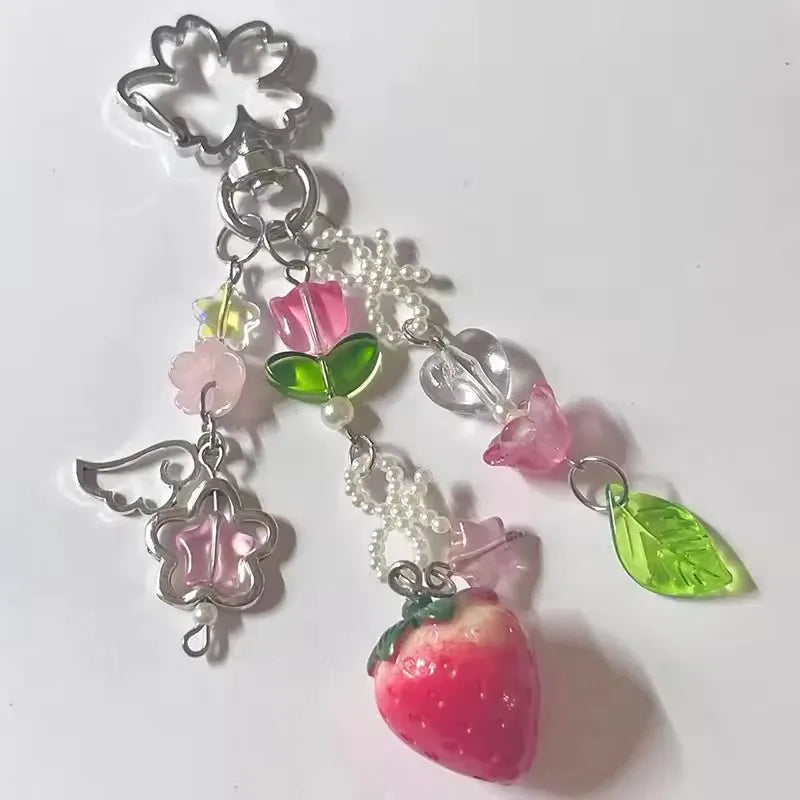 Cute Strawberry Bow Keychain - Y2K Coquette Handbag Pendant & Girls Gift Accessory