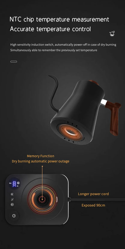 1200W Intelligent Electric Kettle - Gooseneck Hand Brewed Coffee Pot for Milk Powder & Precision Brewing