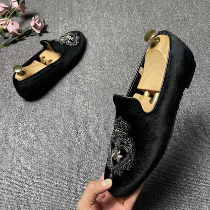 Men’s Luxury Embroidered Loafers - Black Wedding Tuxedo, Business & Formal Dress Shoes